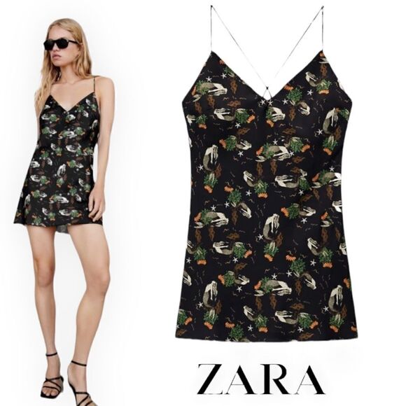 ZARA | Black | MERMAID PRINTED DRESS - Picture 1 of 12